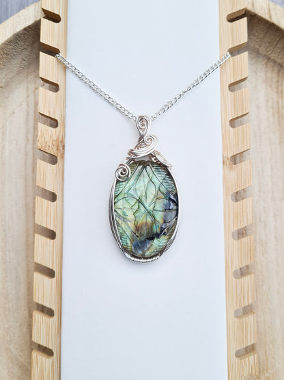 Carved Labradorite Pendant In Silver