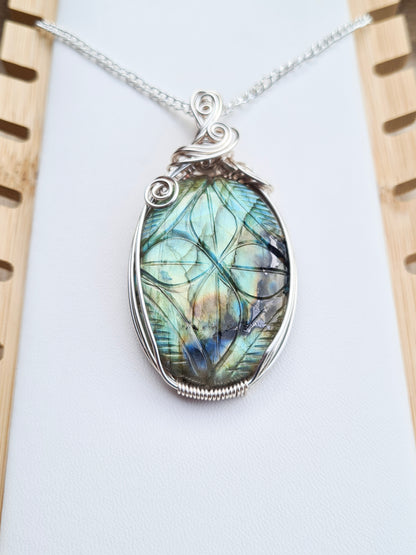 Carved Labradorite Pendant In Silver