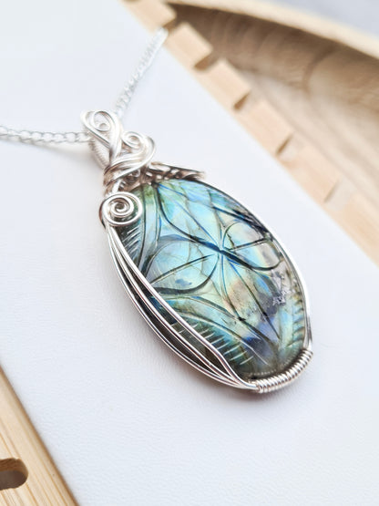 Carved Labradorite Pendant In Silver