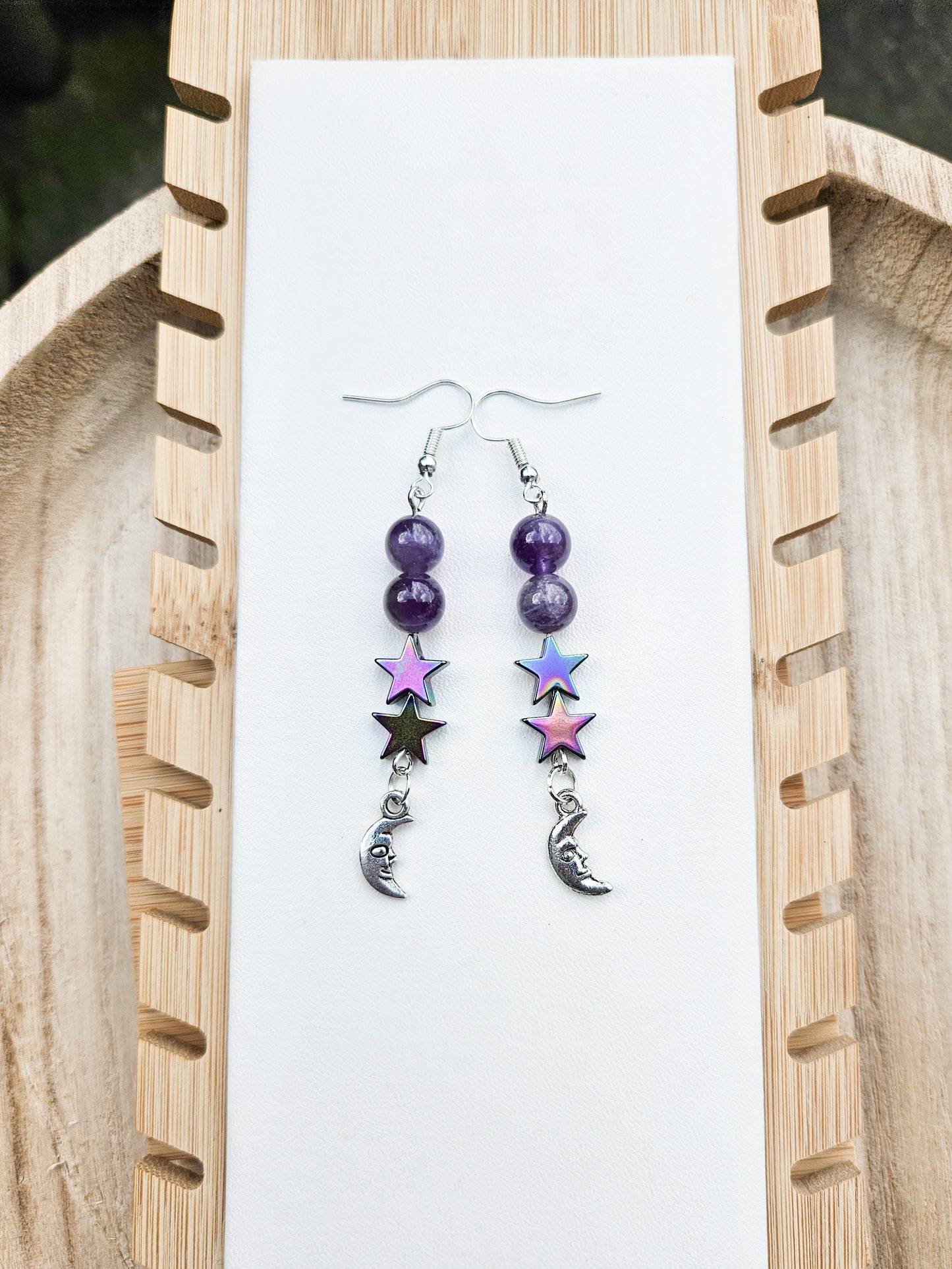 Amethyst Moon & Star Earrings