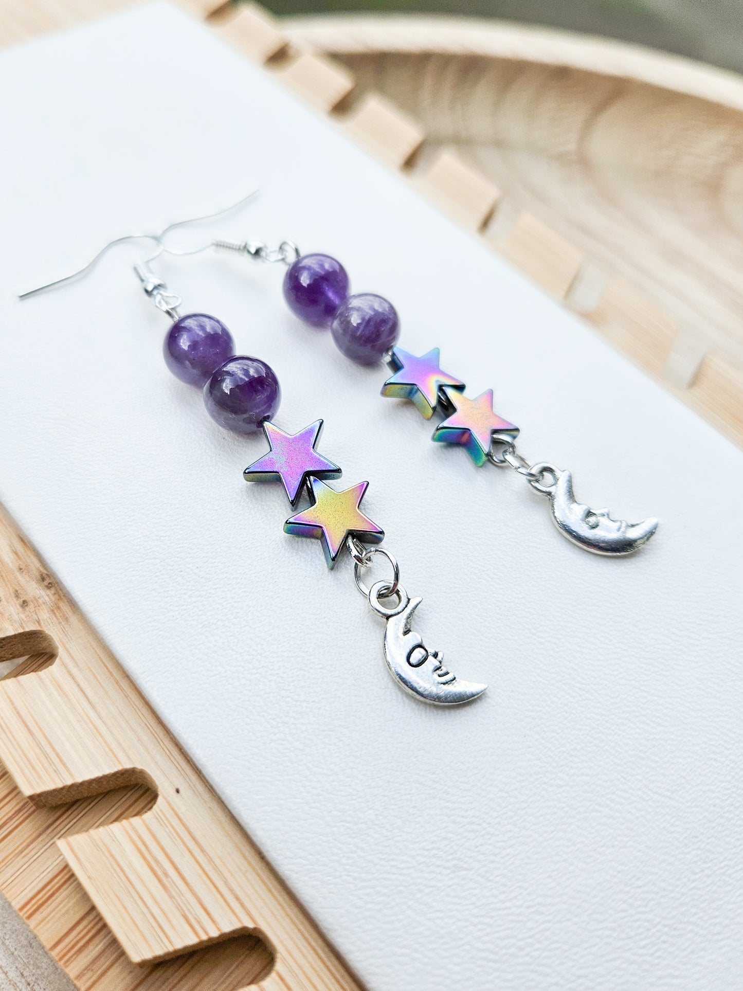 Amethyst Moon & Star Earrings