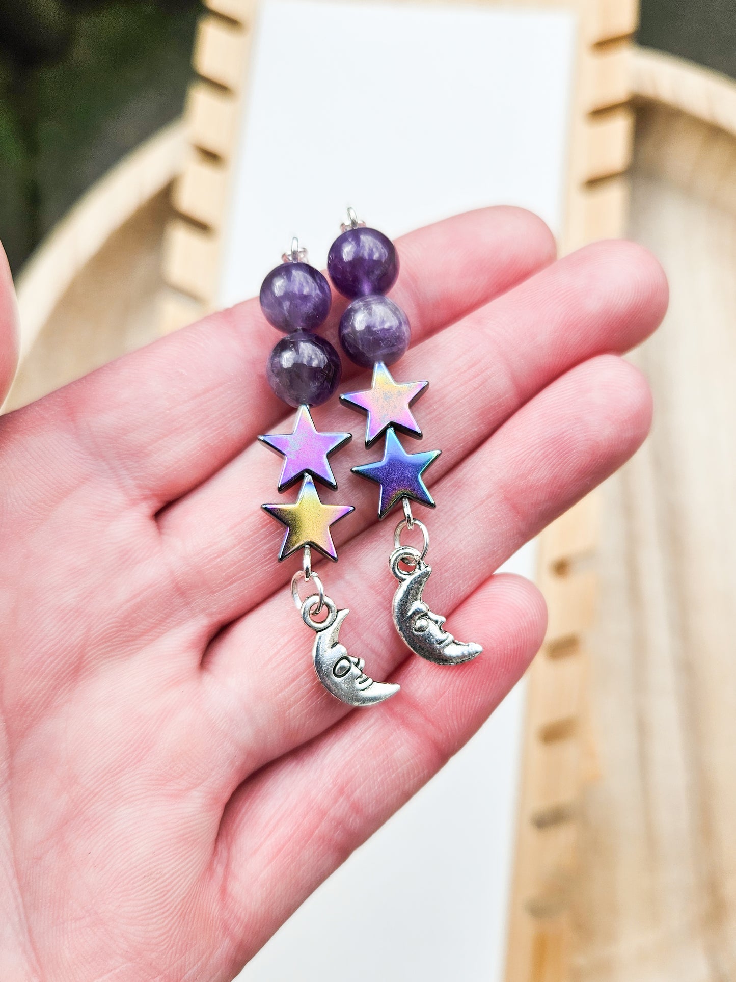 Amethyst Moon & Star Earrings