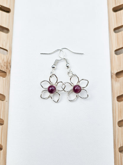 Purple Tourmaline Mini Flower Earrings