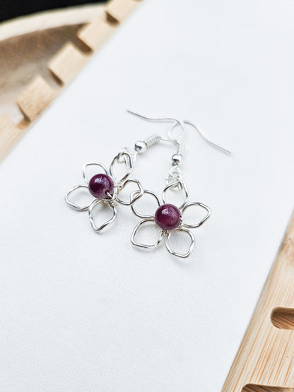 Purple Tourmaline Mini Flower Earrings