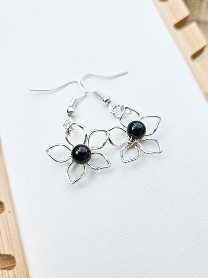 Black Tourmaline Mini Flower Earrings