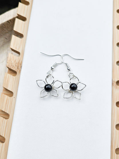 Black Tourmaline Mini Flower Earrings