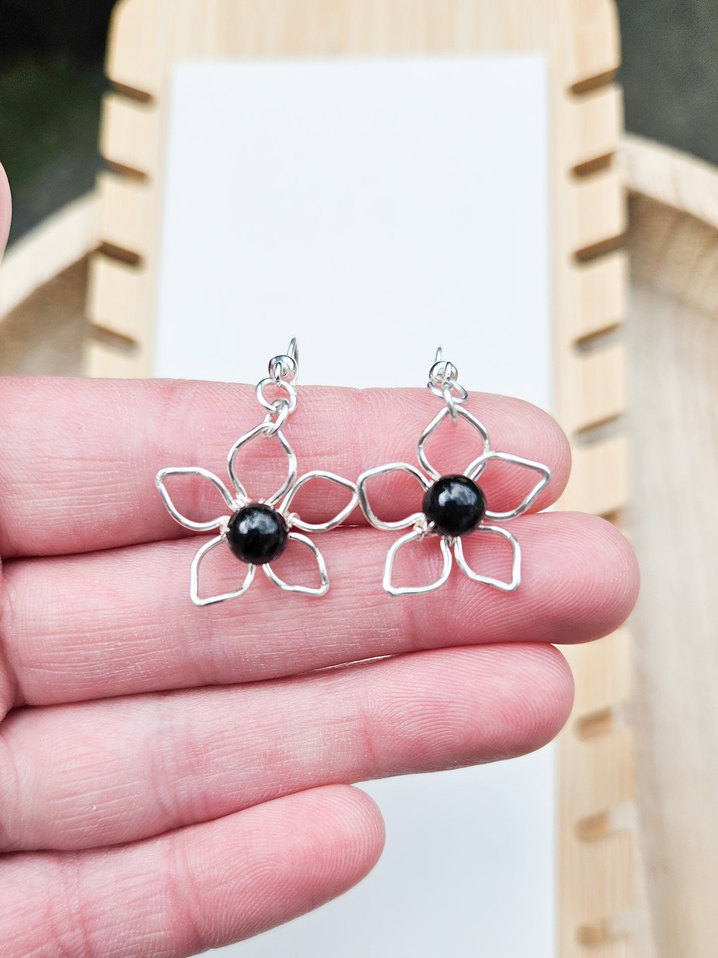 Black Tourmaline Mini Flower Earrings