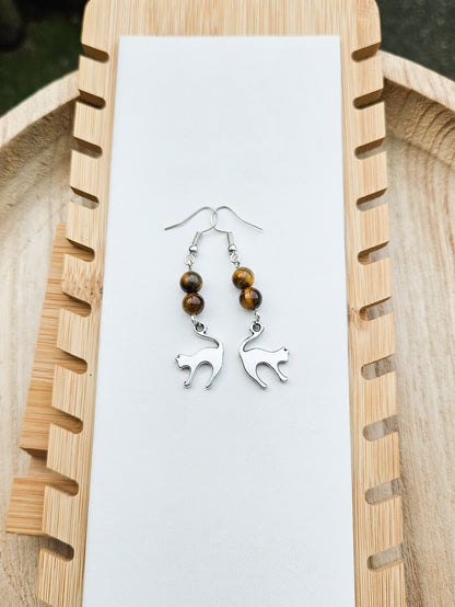 Tiger's Eye Cat Earrings