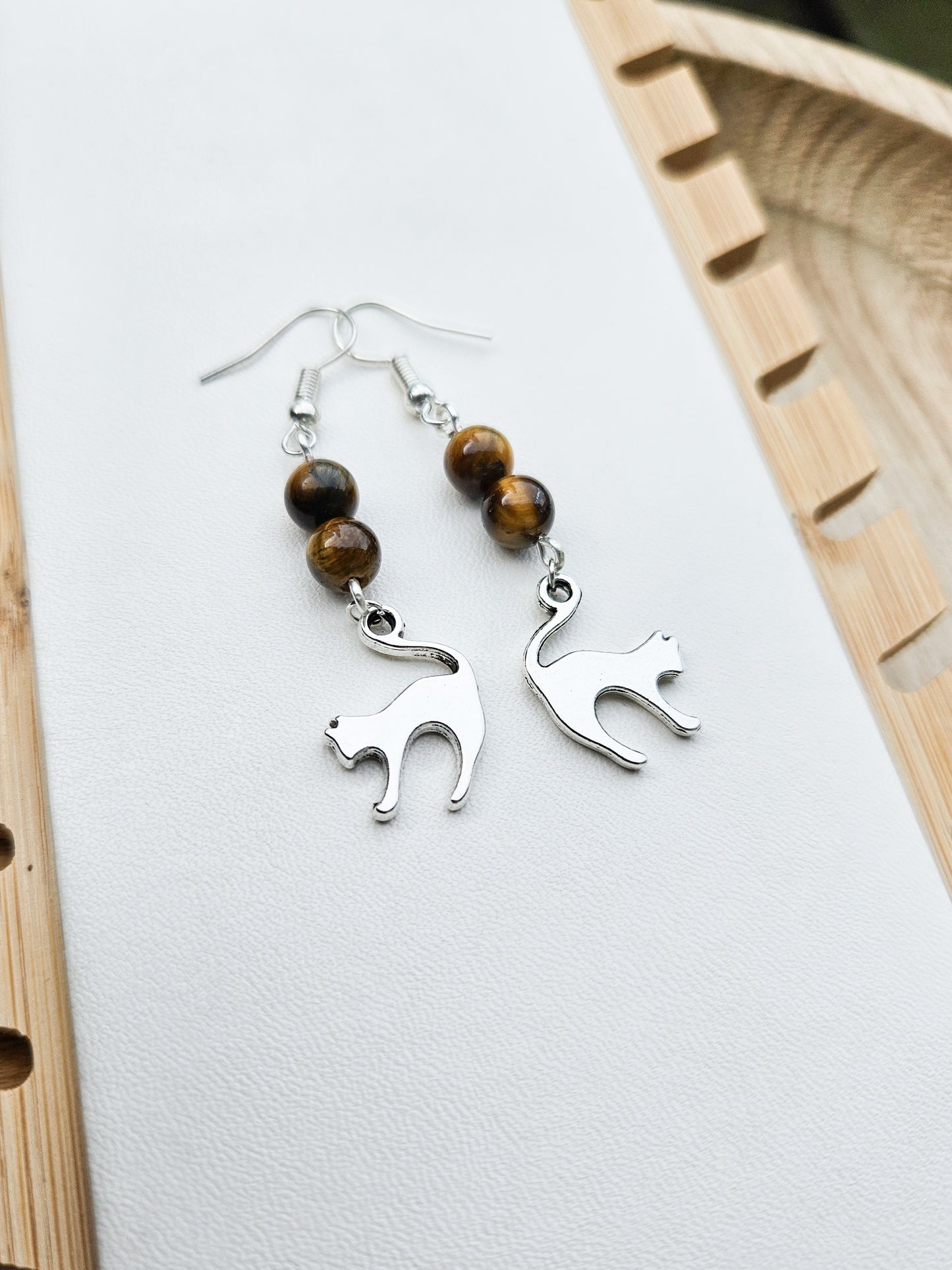 Tiger's Eye Cat Earrings