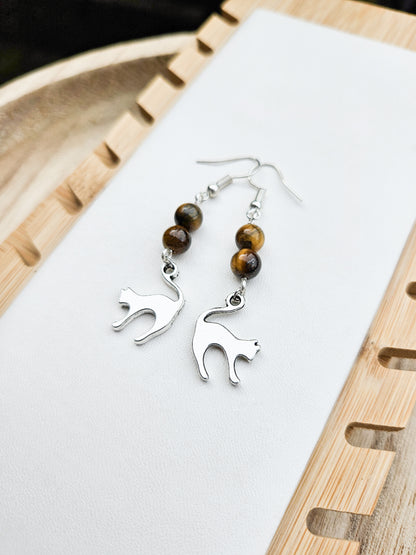 Tiger's Eye Cat Earrings