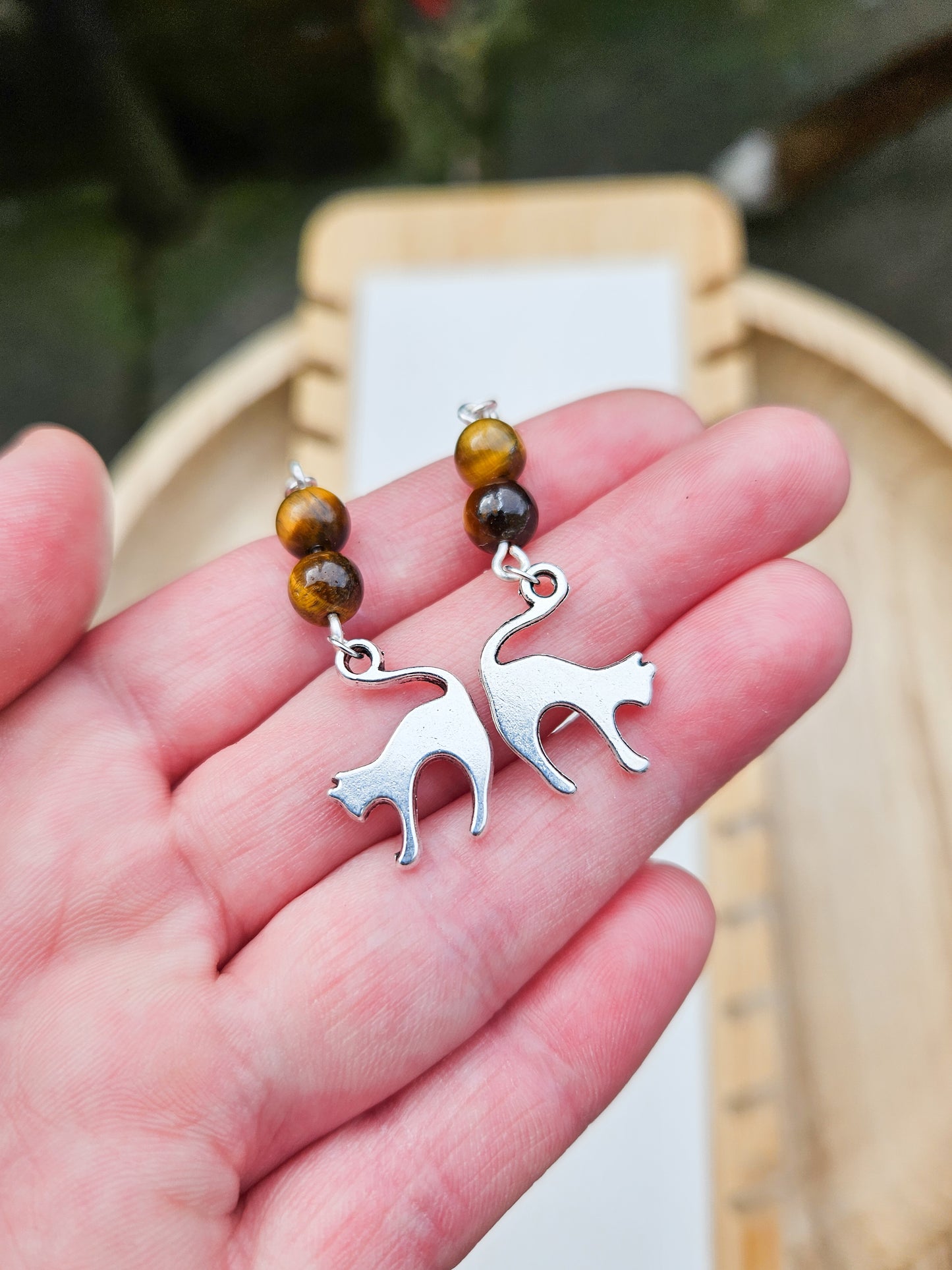 Tiger's Eye Cat Earrings