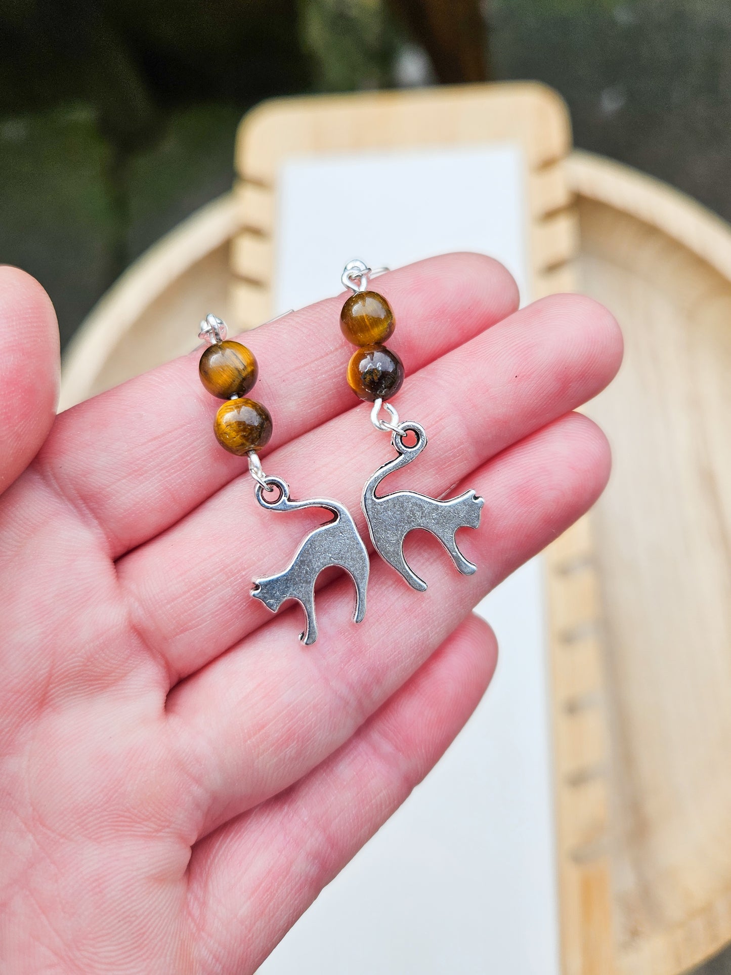 Tiger's Eye Cat Earrings