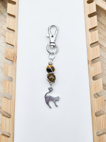 Zero Waste: Tiger's Eye & Cat Charm Clip