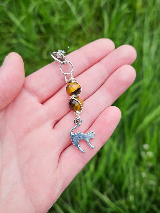 Zero Waste: Tiger's Eye & Cat Charm Clip