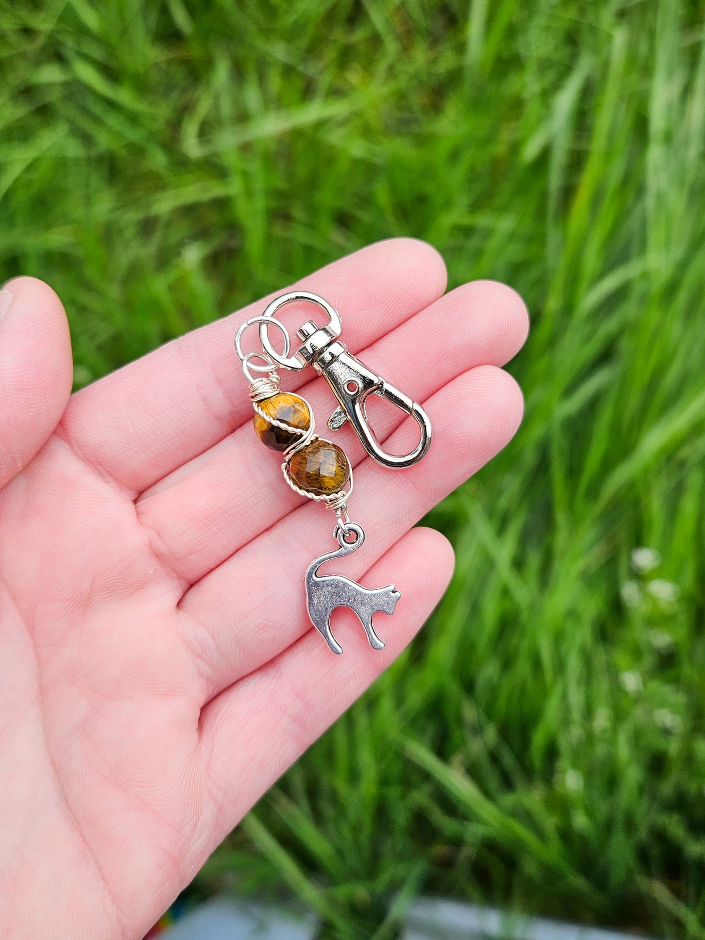 Zero Waste: Tiger's Eye & Cat Charm Clip