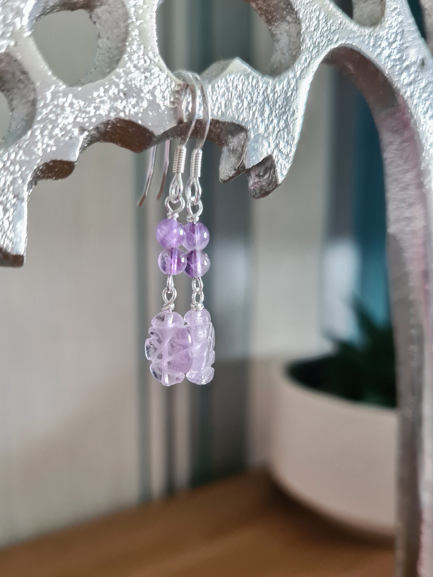 Sterling Carved Amethyst Earrings