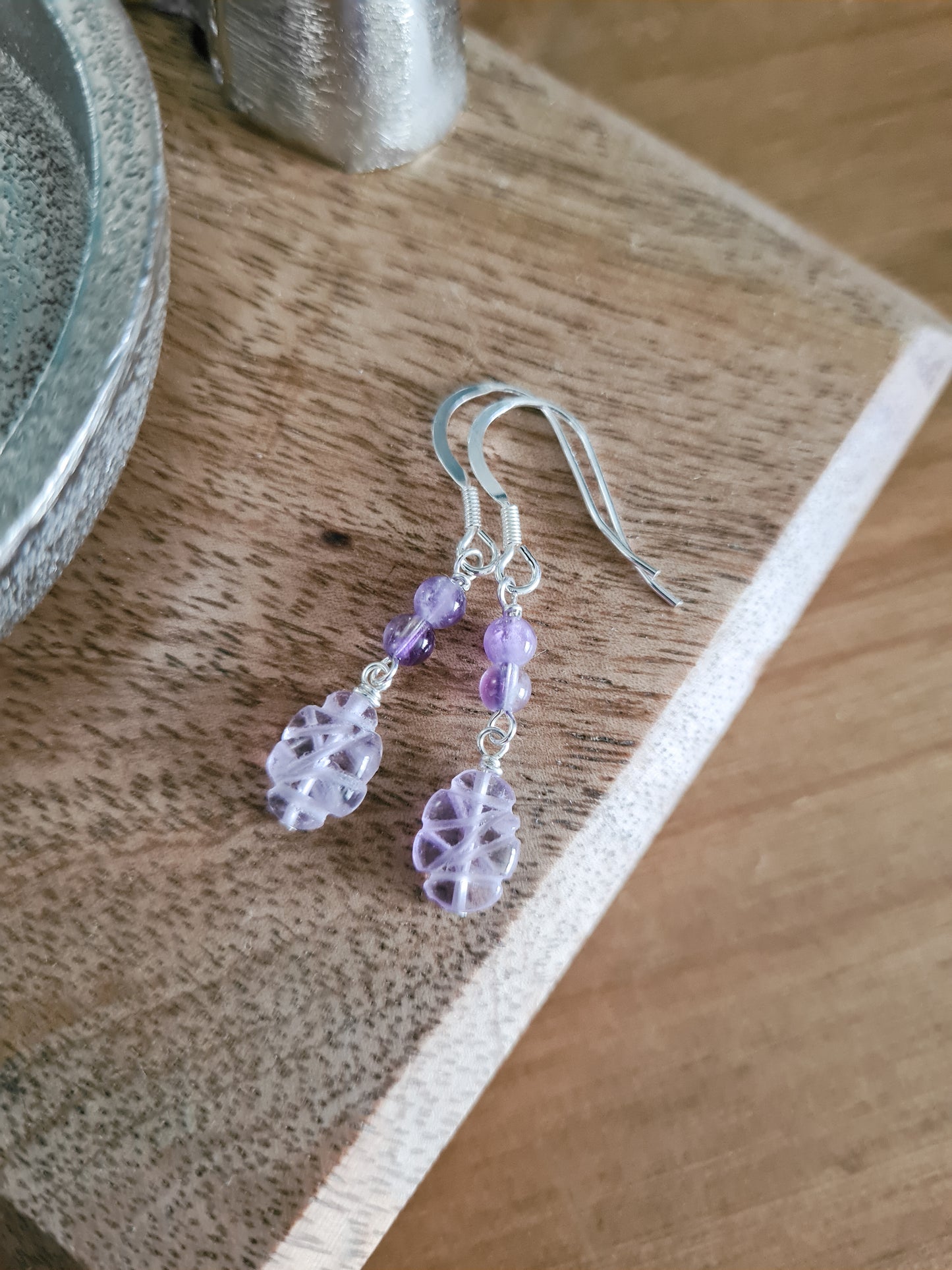 Sterling Carved Amethyst Earrings