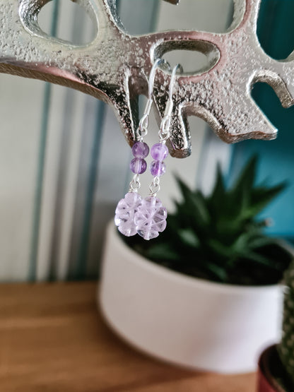 Sterling Carved Amethyst Earrings