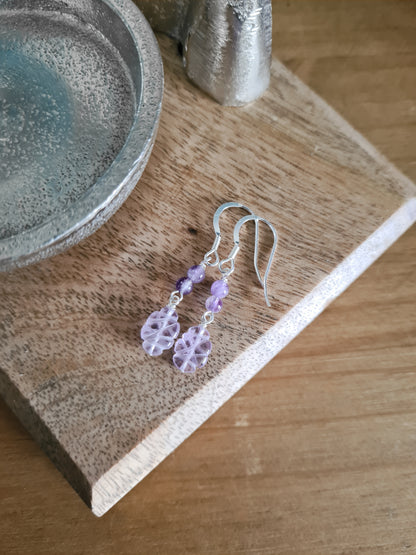 Sterling Carved Amethyst Earrings