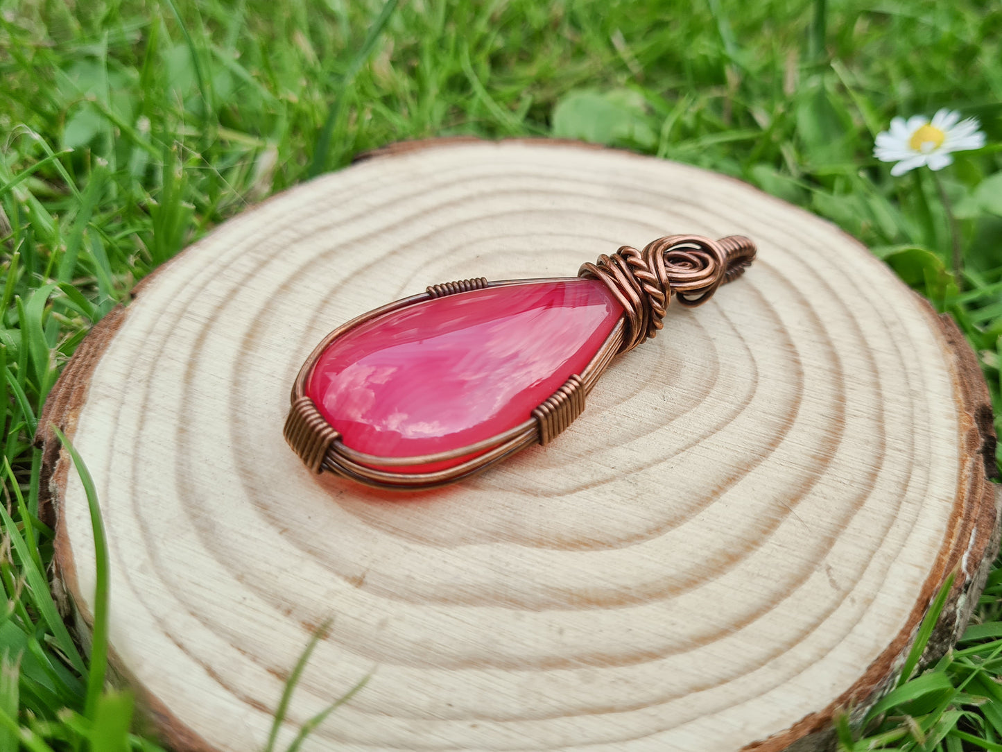 Copper Pink Agate Pendant