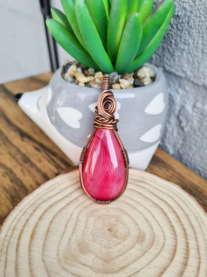 Copper Pink Agate Pendant