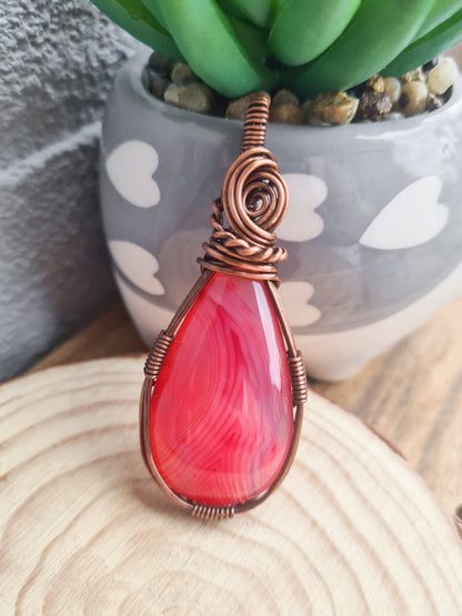 Copper Pink Agate Pendant