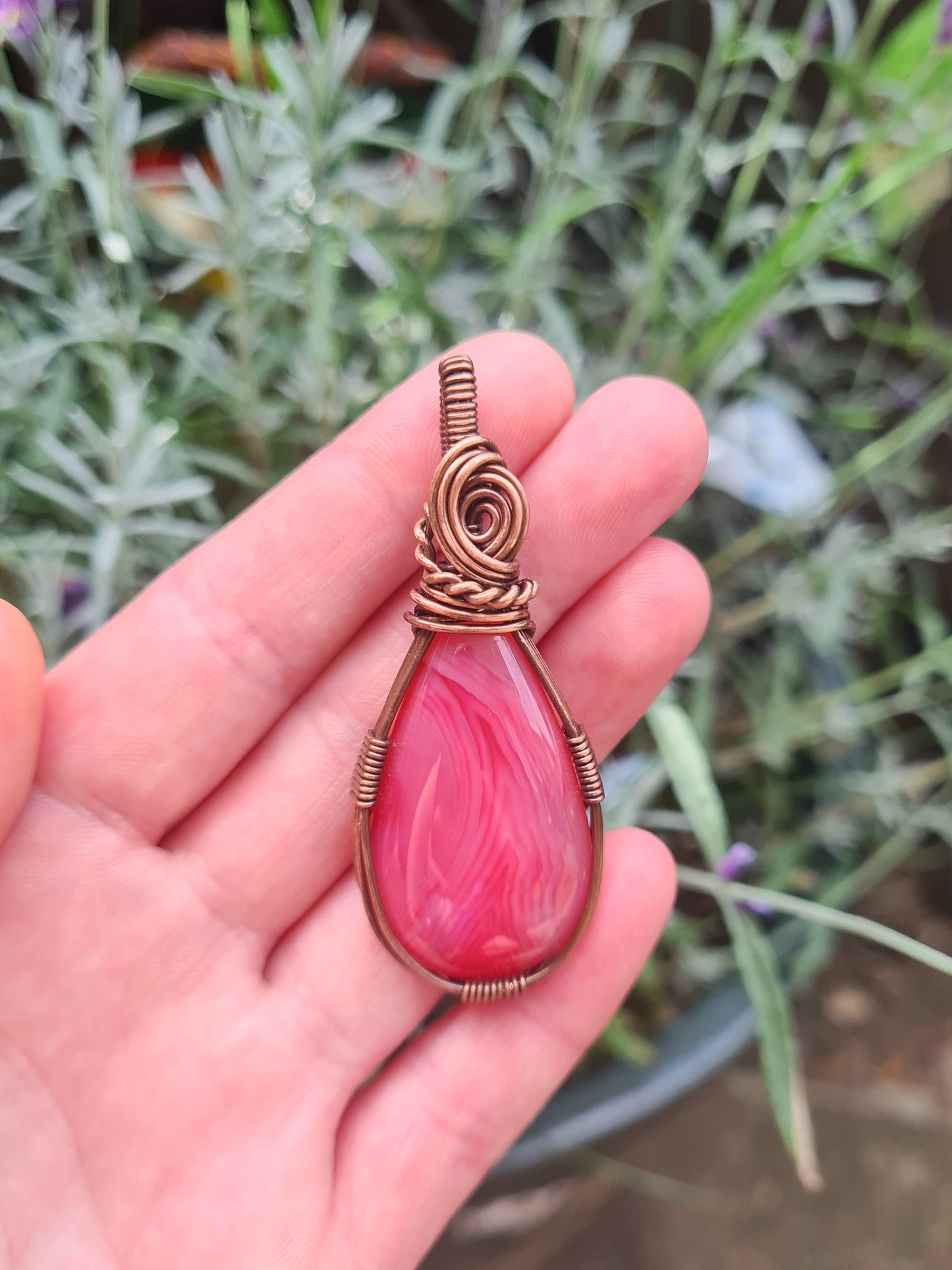 Copper Pink Agate Pendant