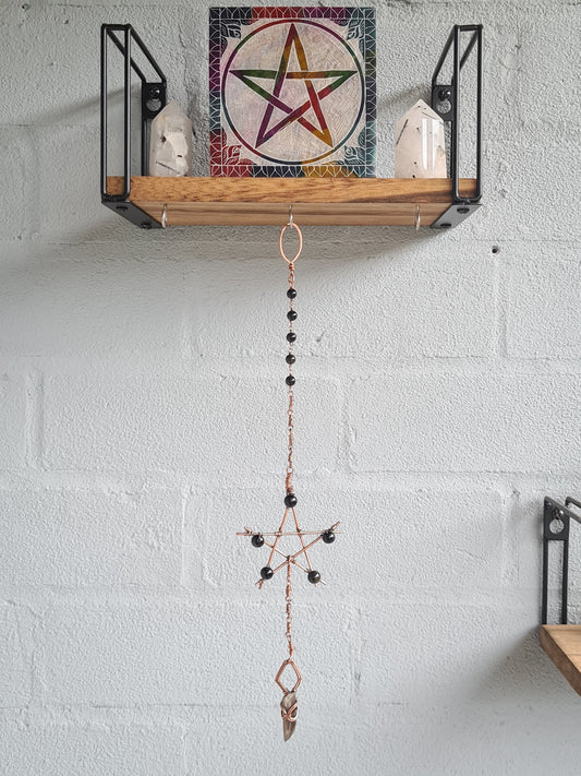 Sheen Obsidian & Smoky Quartz Pentagram Hanger