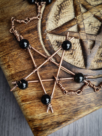 Sheen Obsidian & Smoky Quartz Pentagram Hanger