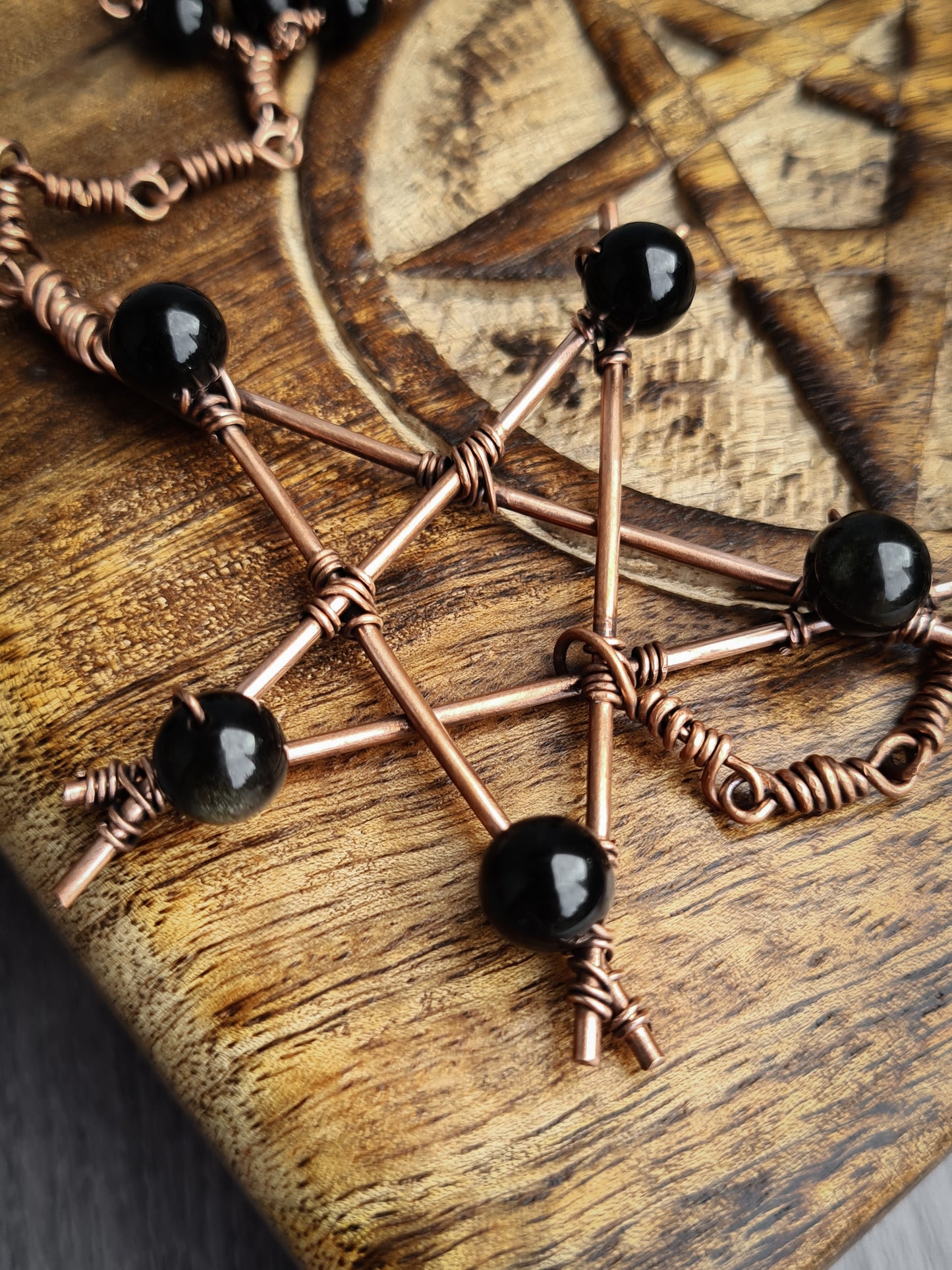 Sheen Obsidian & Smoky Quartz Pentagram Hanger