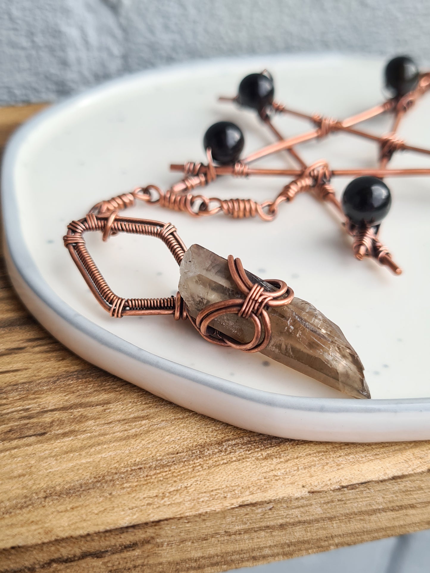 Sheen Obsidian & Smoky Quartz Pentagram Hanger