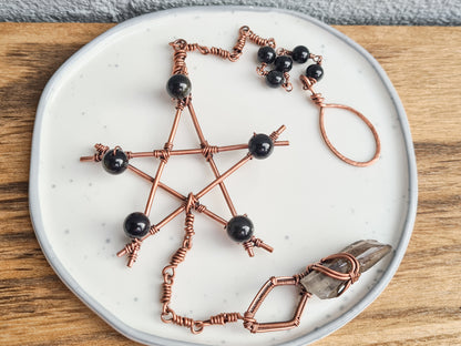 Sheen Obsidian & Smoky Quartz Pentagram Hanger