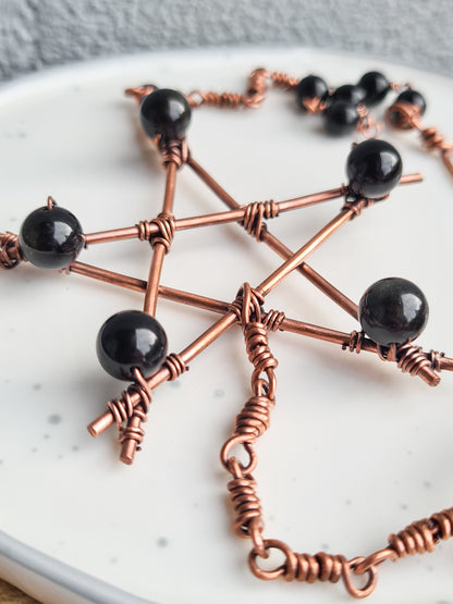 Sheen Obsidian & Smoky Quartz Pentagram Hanger