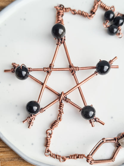 Sheen Obsidian & Smoky Quartz Pentagram Hanger