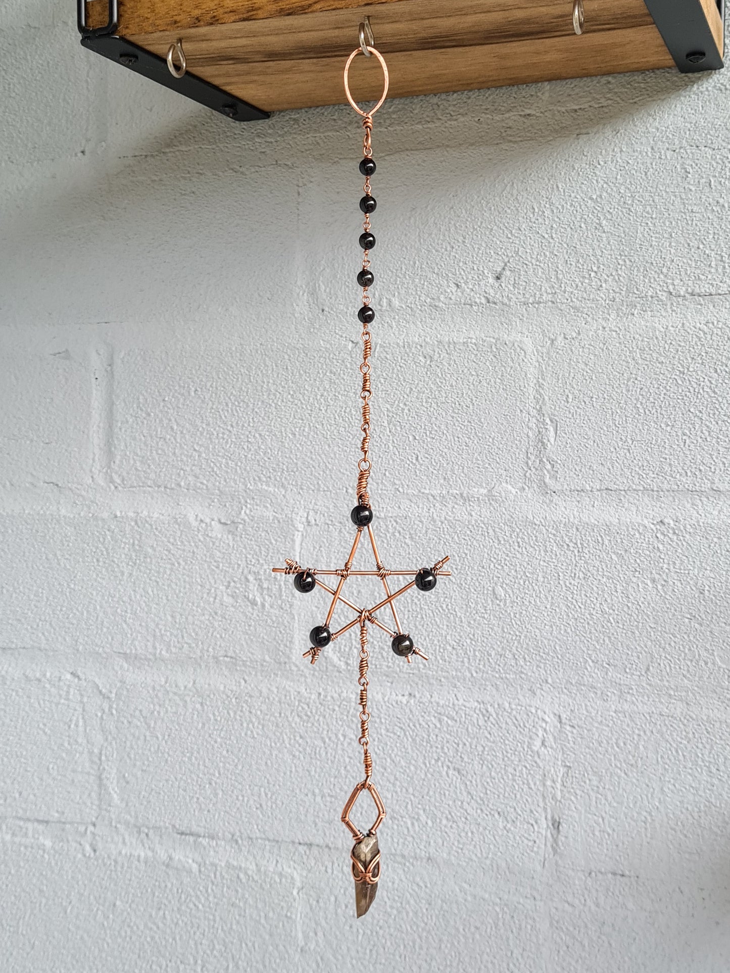 Sheen Obsidian & Smoky Quartz Pentagram Hanger