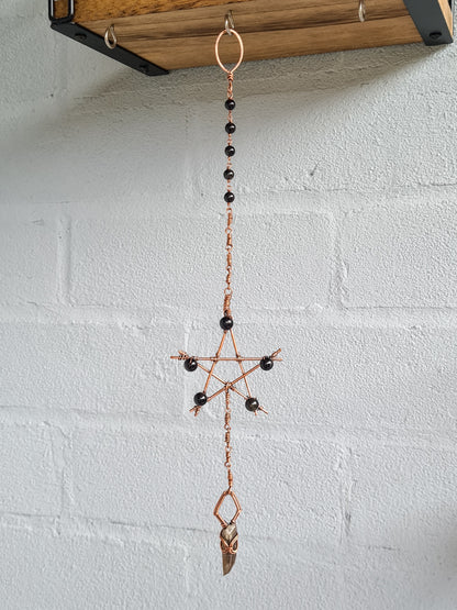 Sheen Obsidian & Smoky Quartz Pentagram Hanger