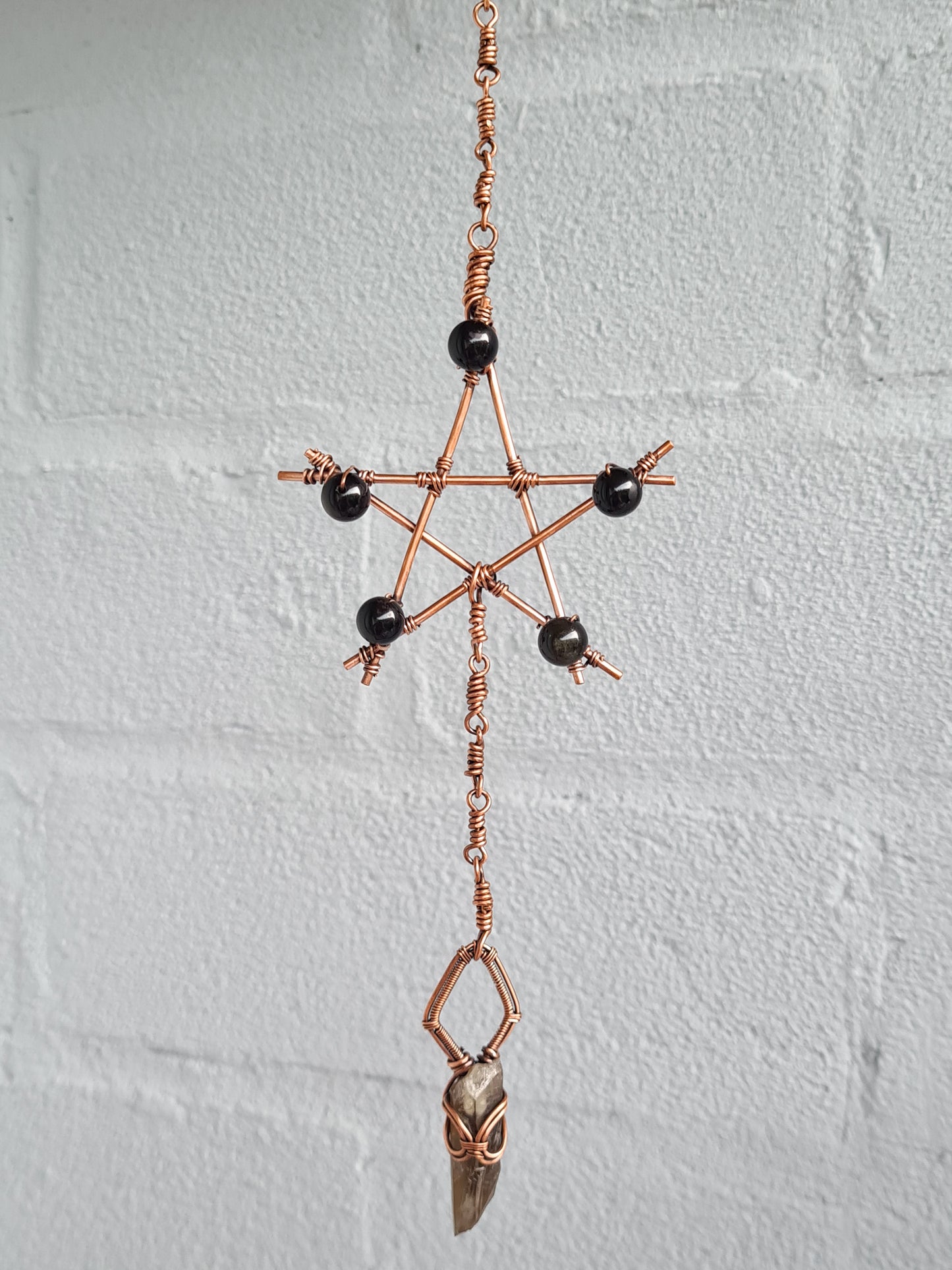 Sheen Obsidian & Smoky Quartz Pentagram Hanger