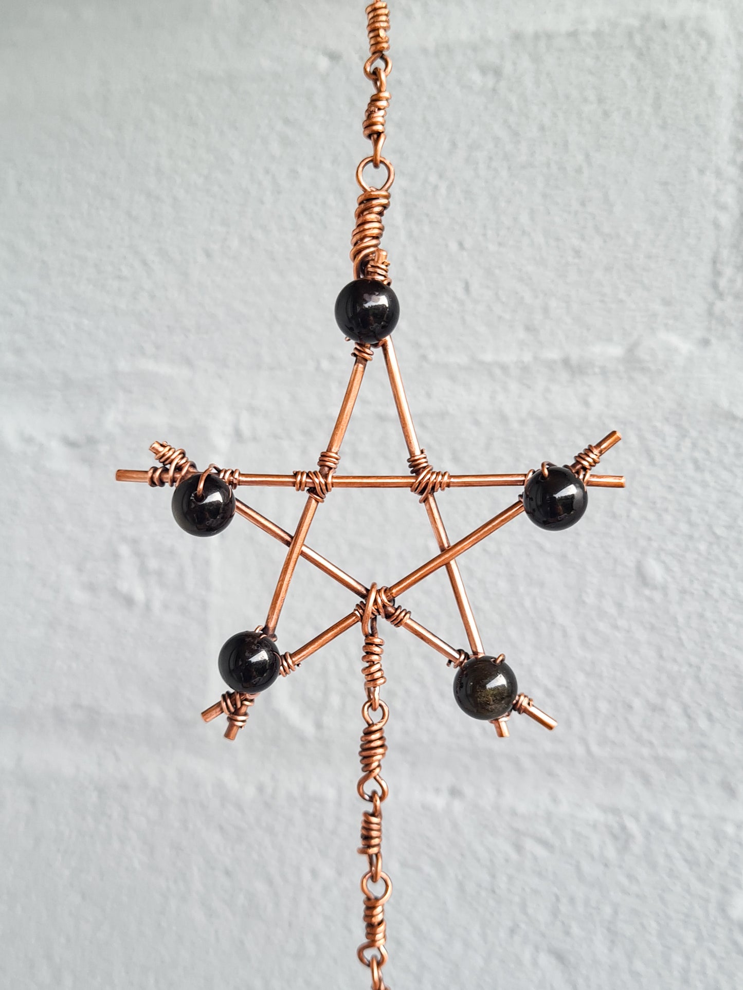 Sheen Obsidian & Smoky Quartz Pentagram Hanger