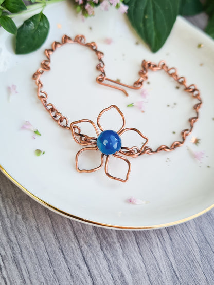 Blue Flower Copper Bracelet