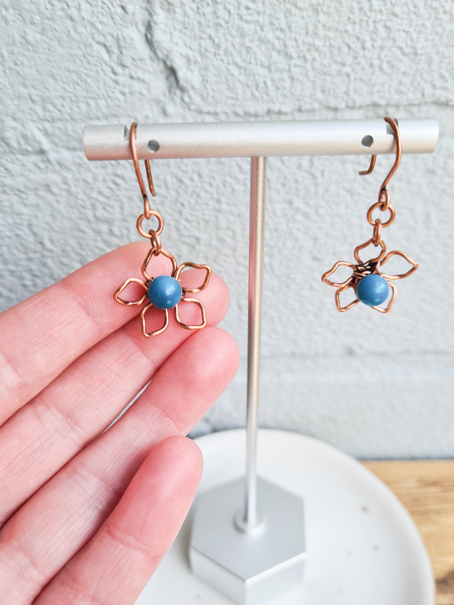 Mini Copper Flower Earrings