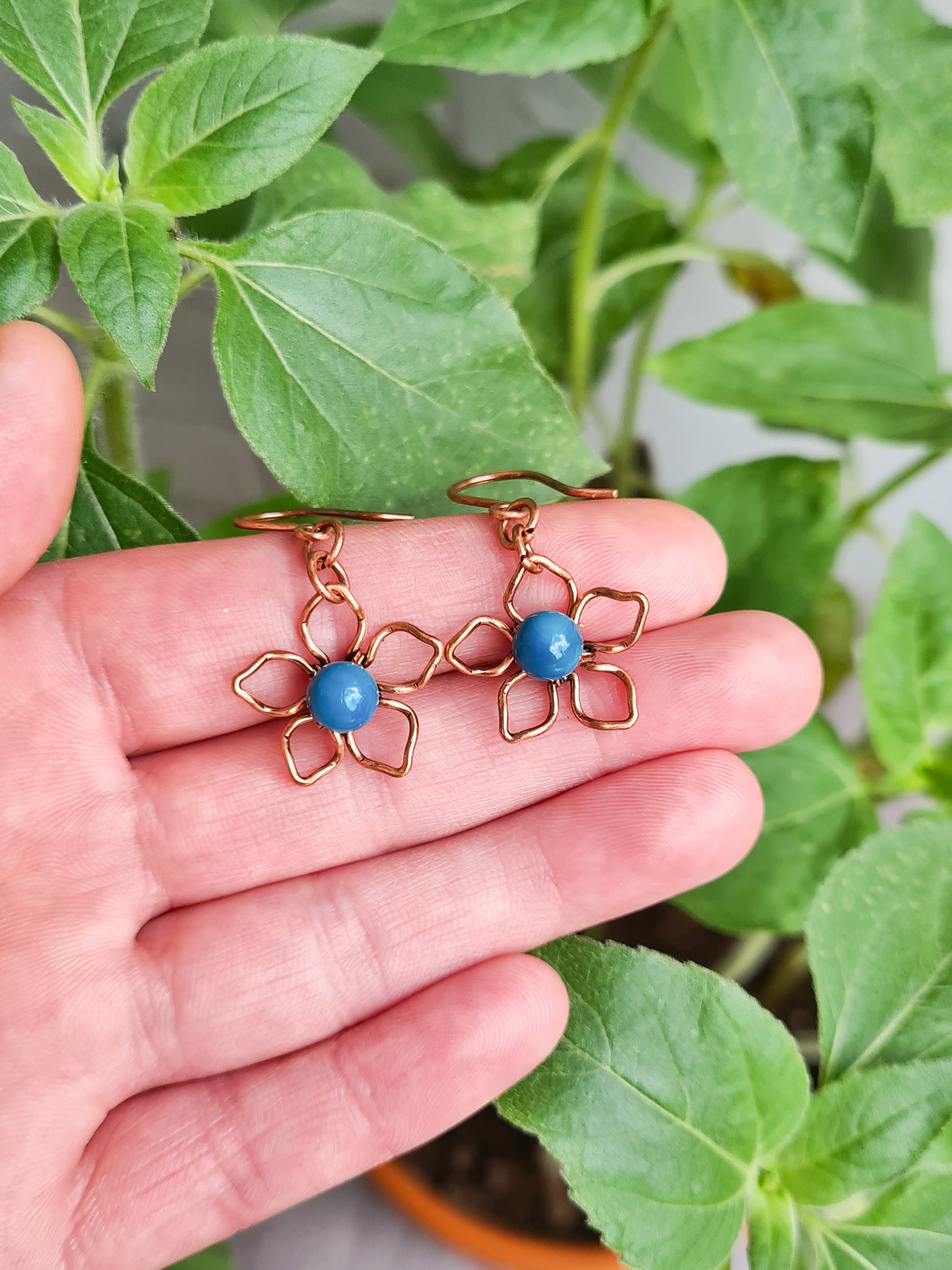 Mini Copper Flower Earrings