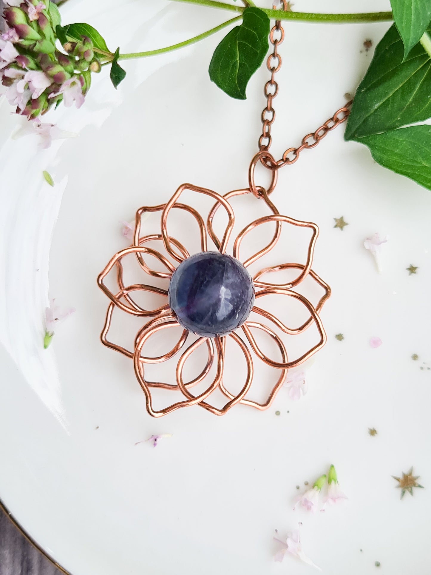 Large Blue Fluorite Flower Pendant