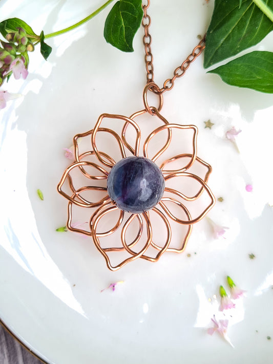 Large Blue Fluorite Flower Pendant