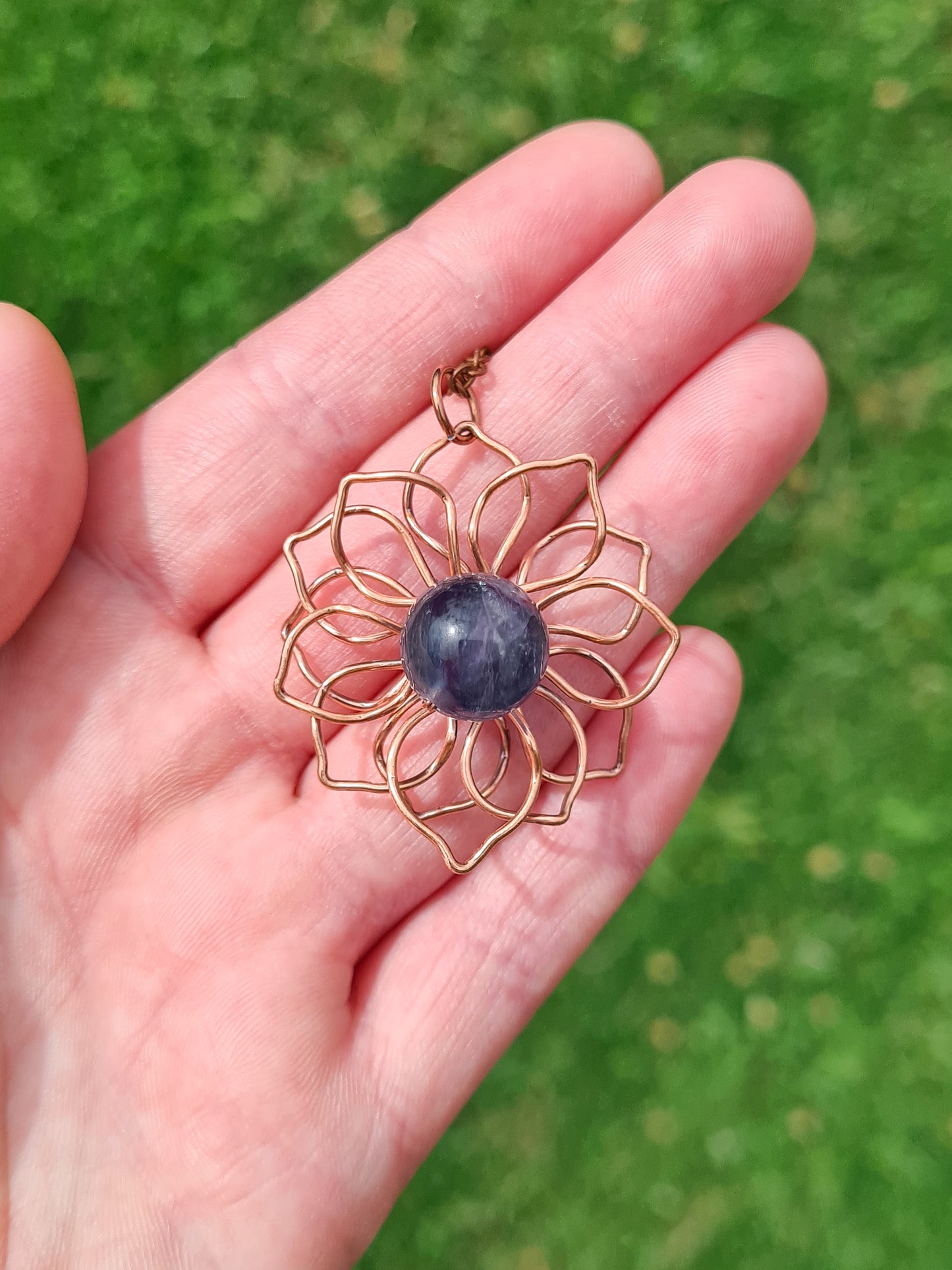 Large Blue Fluorite Flower Pendant