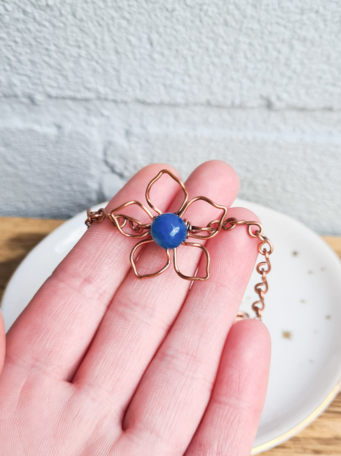 Blue Flower Copper Bracelet