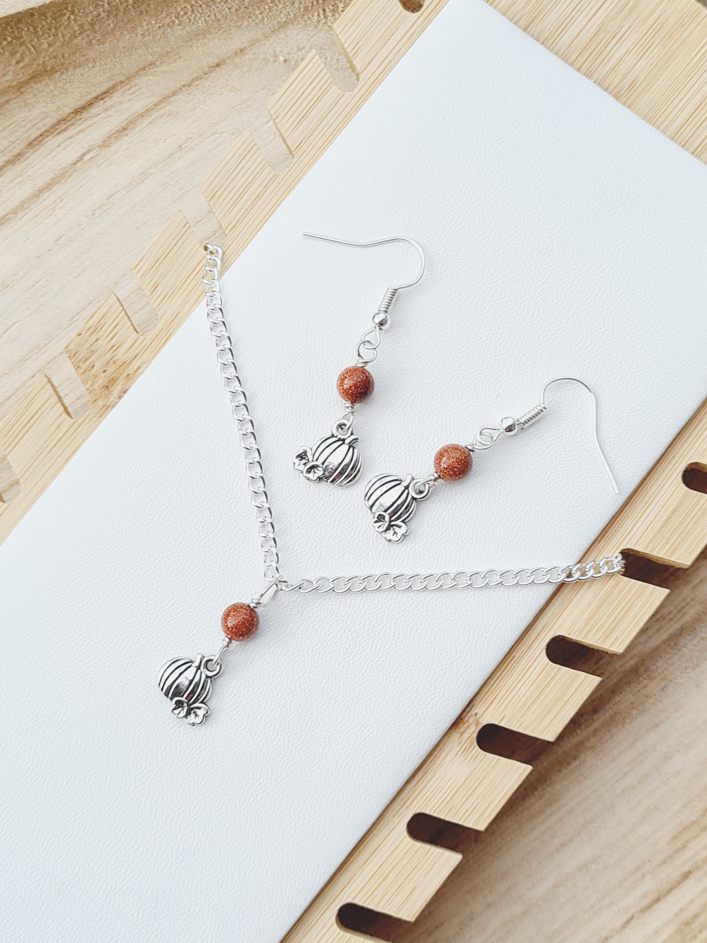 Mini Pumpkin Charm Necklace & Earrings Set