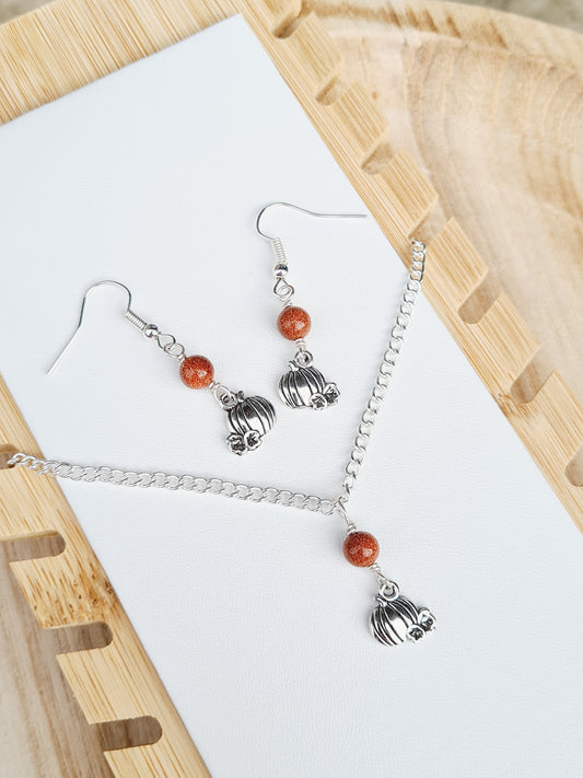 Mini Pumpkin Charm Necklace & Earrings Set