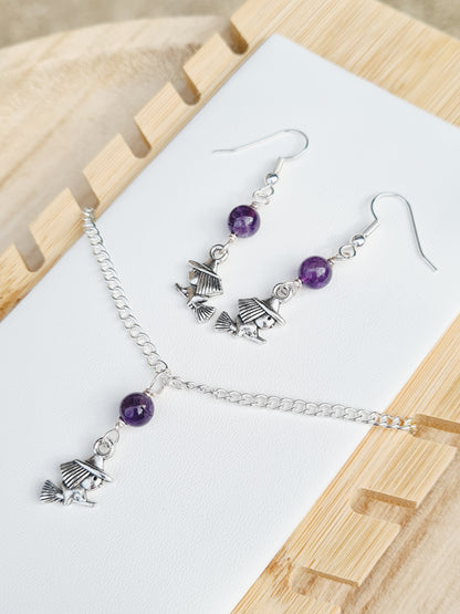 Mini Witch Charm Necklace & Earrings Set