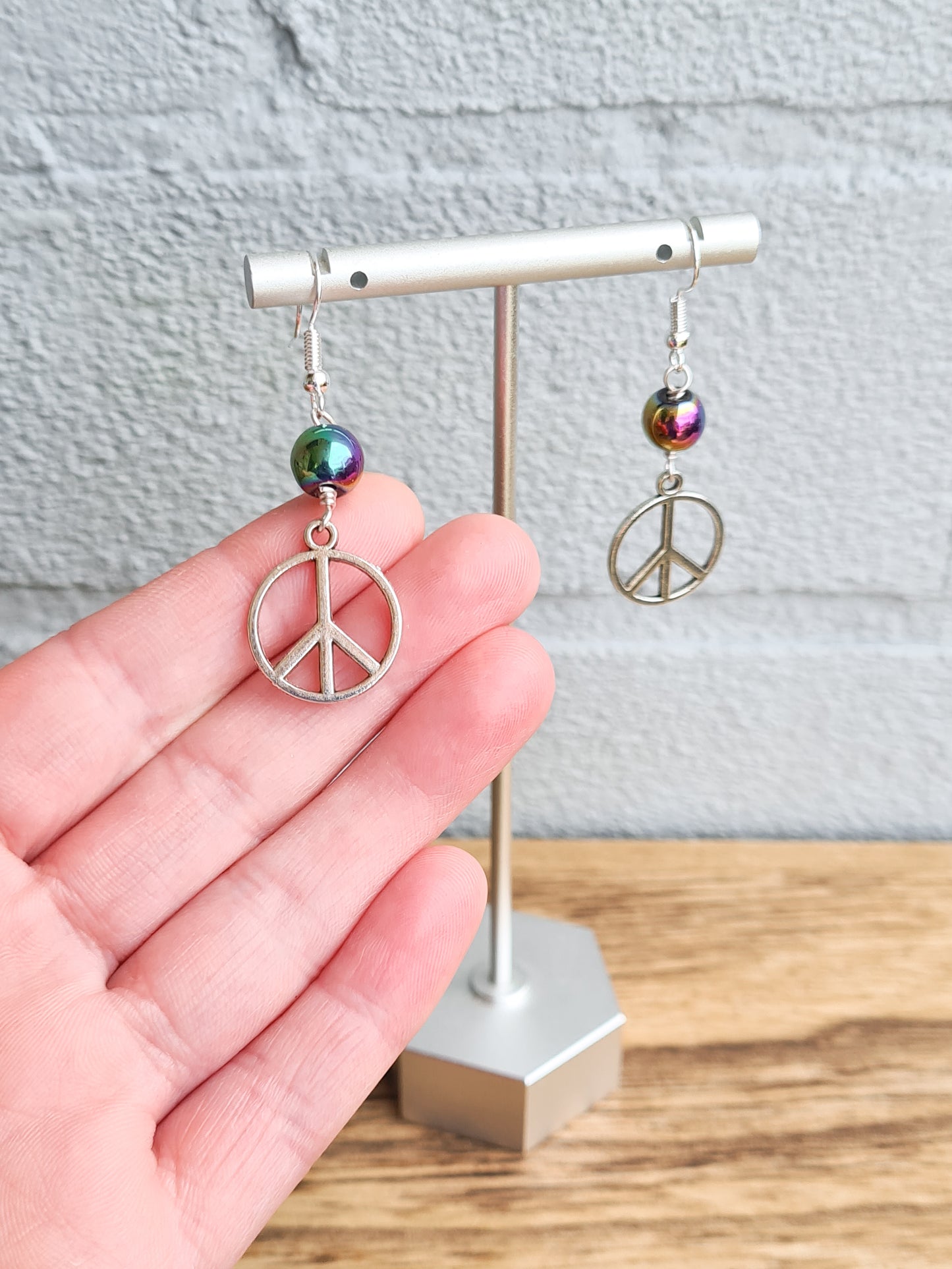 Large Rainbow Peace Earrings