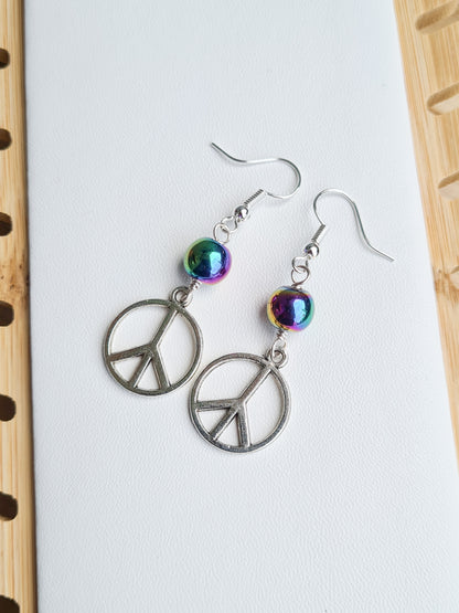 Large Rainbow Peace Earrings